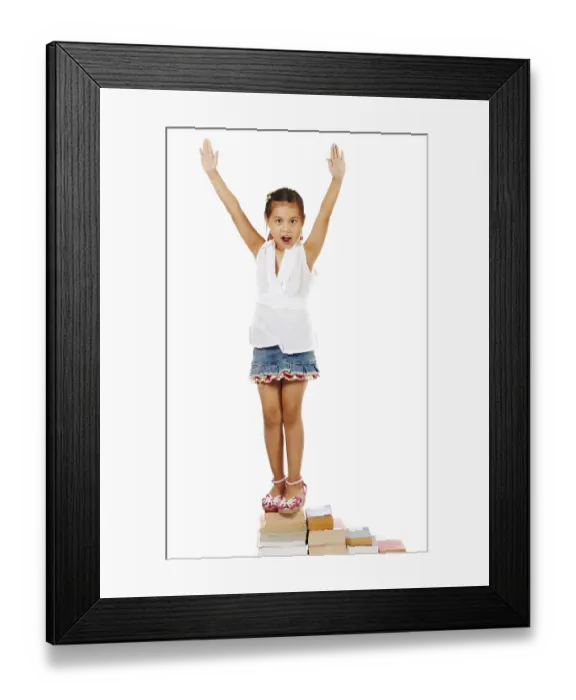 Framed Print : Girl Showing Her Achievement By Climbing Her Books