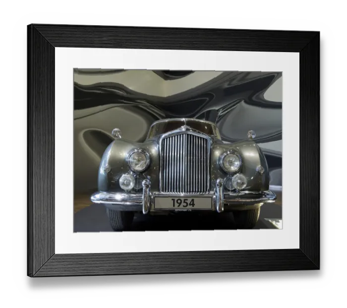 Framed Print : Silver vintage car from 1954, impressive front view