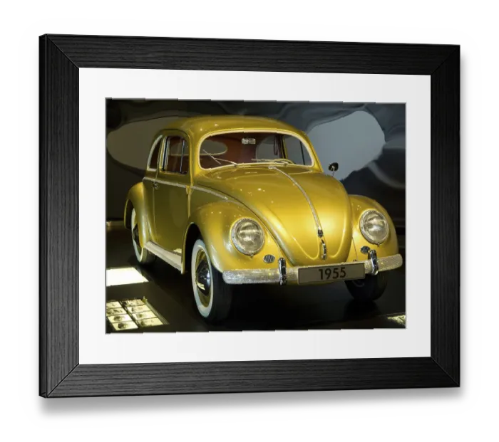 Framed Print : Yellow vintage car from 1955 with distinctive round headlights and chrome details Framed Print : Yellow vintage car from 1955 with distinctive round headlights and chrome details
