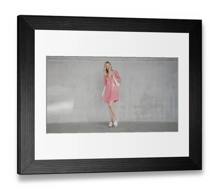 Framed Print : Full body stylish woman in summer dress and sandals smiling