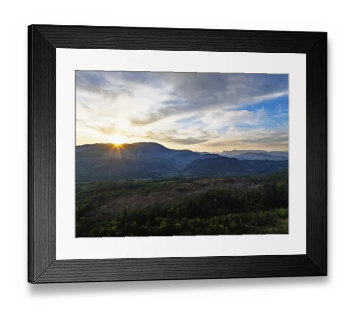 Framed Print : Sunset over Mountains and Coniston Water from drone Framed Print : Sunset over Mountains and Coniston Water from drone
