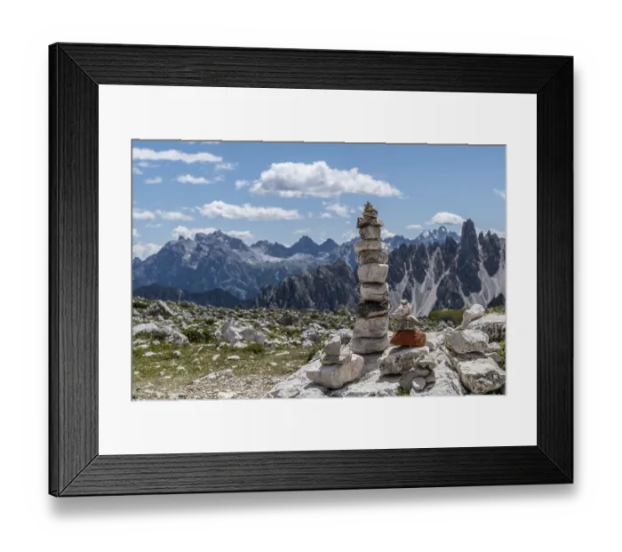 Framed Print : Cairns in front of an impressive Alpine panorama