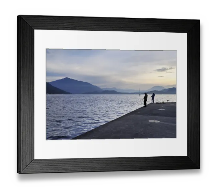 Framed Print : Two fishermen fishing in Lake Zug