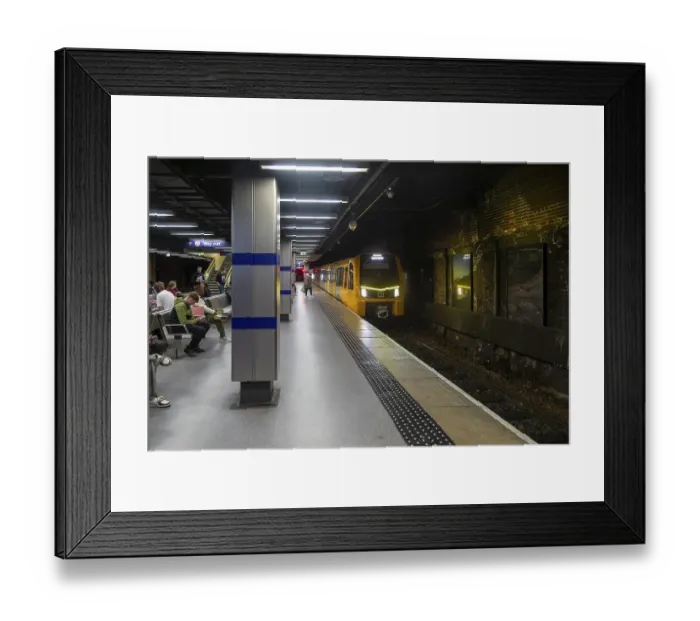 Framed Print : Metro train arriving at platform Sunderland