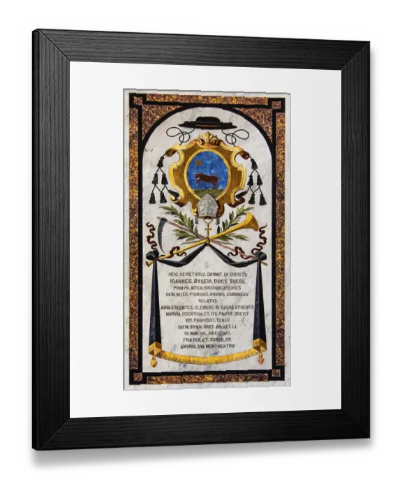 Framed Print : Marble plaque as tombstone on the floor