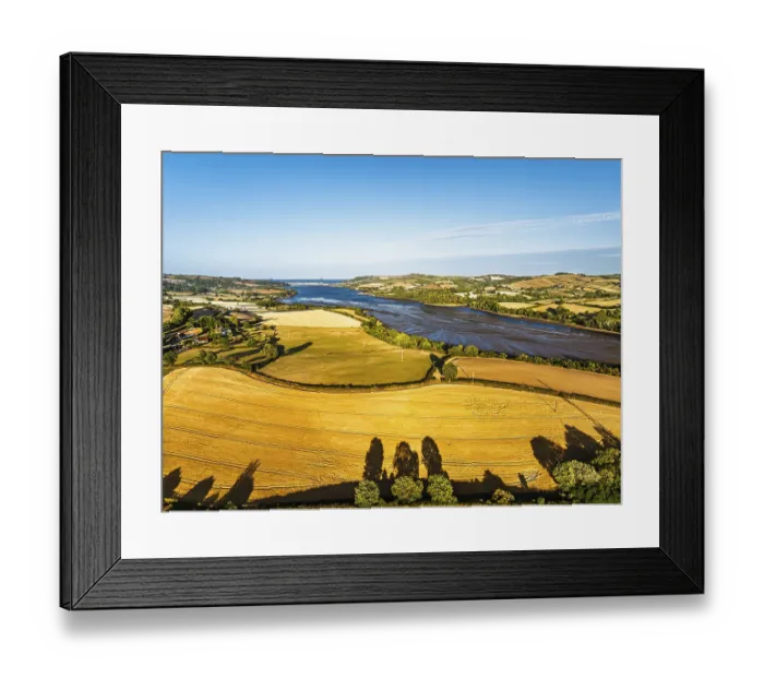 Framed Print : Farms and Fields over River Teign and Teignmouth Road from drone Framed Print : Farms and Fields over River Teign and Teignmouth Road from drone