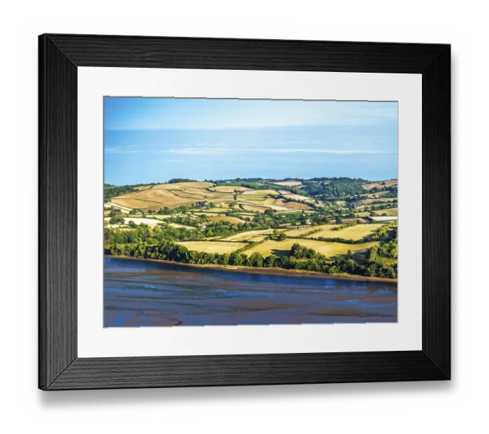 Framed Print : Farms and Fields over River Teign and Shaldon Road from drone