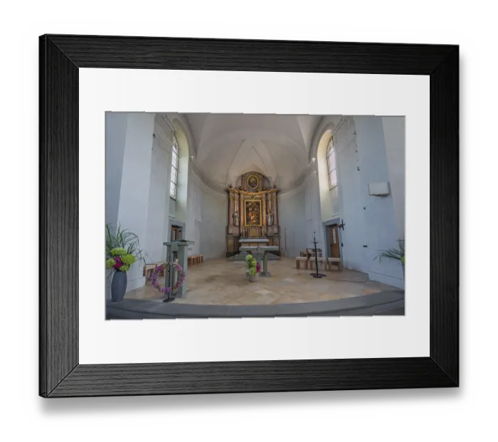 Framed Print : Main altar, the Roman Catholic neo-Romanesque parish church of Franz Xaver in Lochau is a listed building