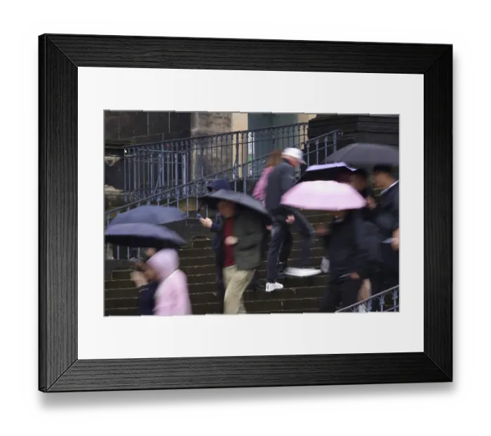 Framed Print : Tourists in rainy weather with umbrellas Framed Print : Tourists in rainy weather with umbrellas