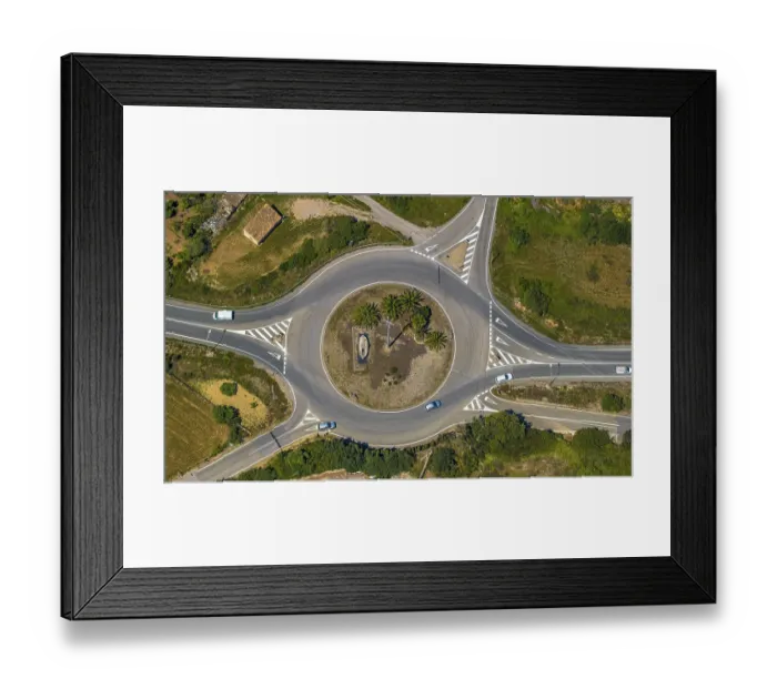 Framed Print : Aerial view, roundabout Carrer Major Framed Print : Aerial view, roundabout Carrer Major
