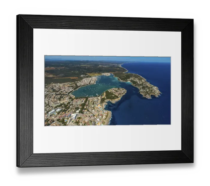 Framed Print : Aerial view, town view and marina of Portocolom