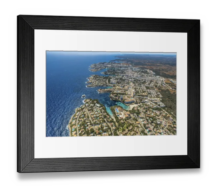 Framed Print : Aerial view, view of Cala d'Or with marina Framed Print : Aerial view, view of Cala d'Or with marina