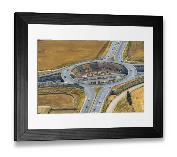 Framed Print : Aerial view, new roundabout Autopista Ma-30 and Ma-15