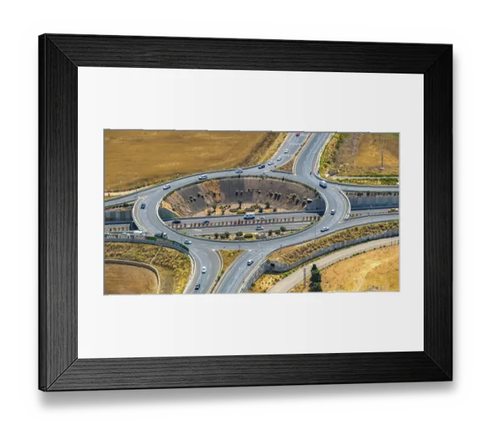 Framed Print : Aerial view, new roundabout Autopista Ma-30 and Ma-15