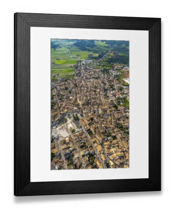 Framed Print : Aerial view, view of the town with Placa es Fossar Framed Print : Aerial view, view of the town with Placa es Fossar