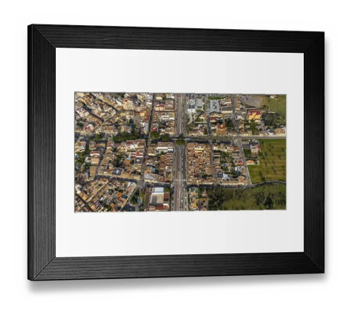 Framed Print : Aerial view, Crossroads with roundabout Framed Print : Aerial view, Crossroads with roundabout
