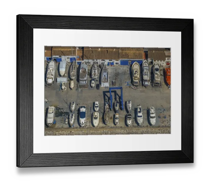 Framed Print : Aerial view, boatyard in the harbour of Alcudia