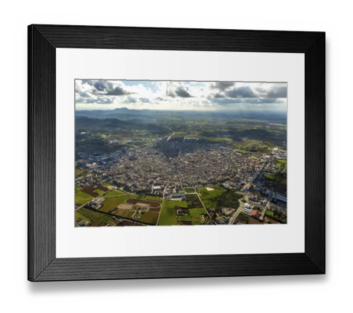 Framed Print : Aerial view, View of Manacor with meadows and fields Framed Print : Aerial view, View of Manacor with meadows and fields