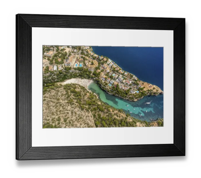 Framed Print : Aerial view, Torre de Cala Pi, Cala Pi tower and viewpoint Framed Print : Aerial view, Torre de Cala Pi, Cala Pi tower and viewpoint