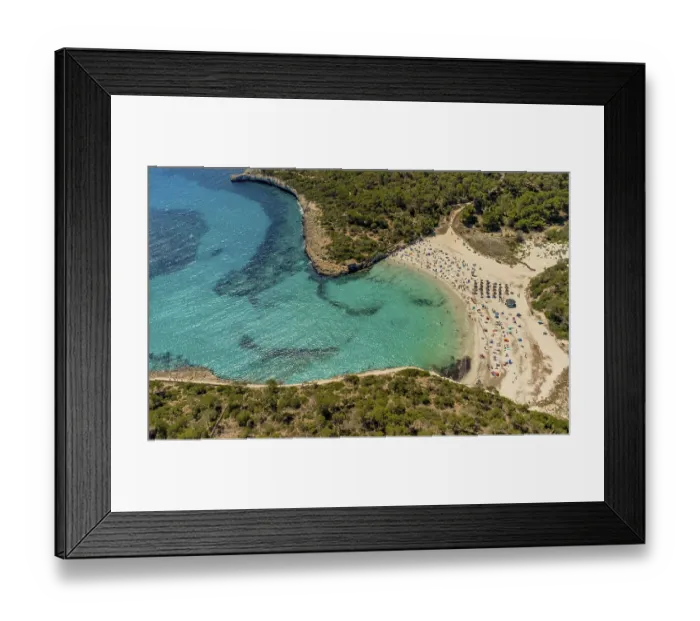 Framed Print : Aerial view, bay and beach S'Amarador