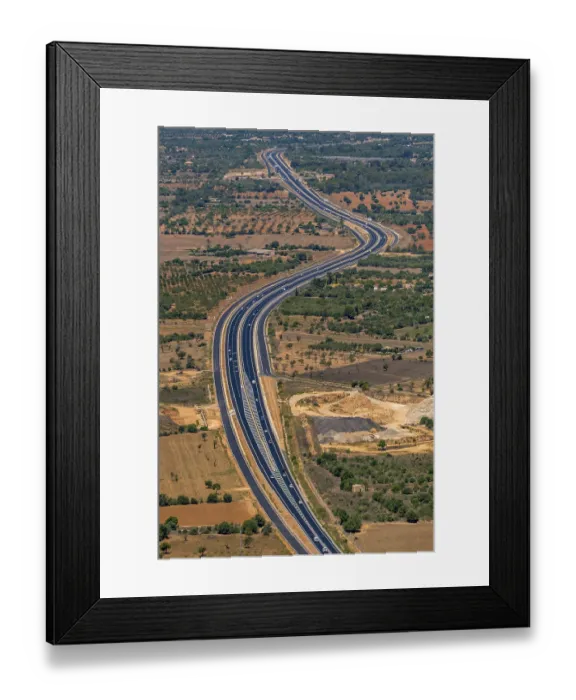 Framed Print : Aerial view, new Campos motorway between Llucmajor and Campos