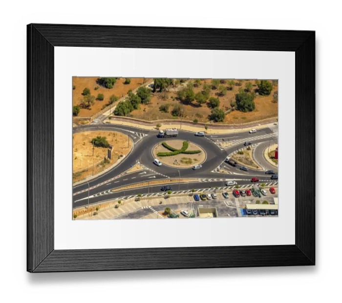 Framed Print : Aerial view, roundabout Autopista Ma-19