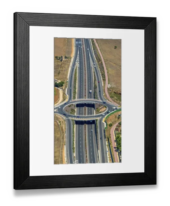 Framed Print : Aerial view, Autopista Ma-3011 with new roundabout Framed Print : Aerial view, Autopista Ma-3011 with new roundabout