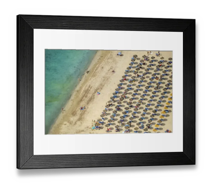 Framed Print : Aerial view, Sun loungers Framed Print : Aerial view, Sun loungers