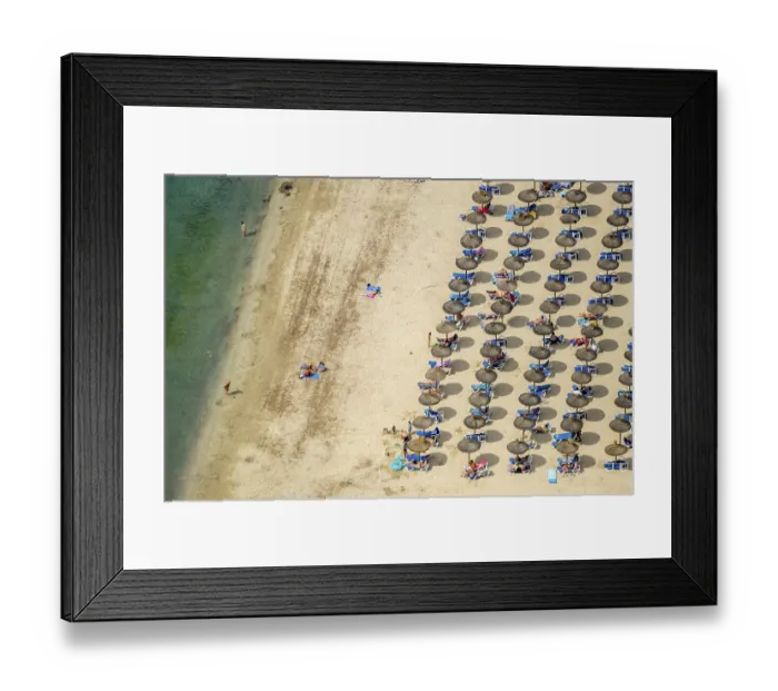 Framed Print : Aerial view, Sun loungers