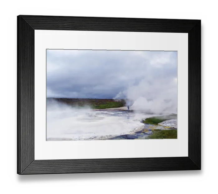 Framed Print : Walkers on a wooden path, sulphur vapour