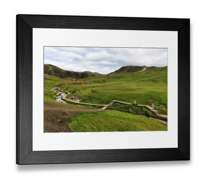 Framed Print : Tourists, hikers bathing in a geothermally heated river Framed Print : Tourists, hikers bathing in a geothermally heated river