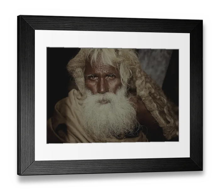 Framed Print : Sadhu, white full beard, long hair