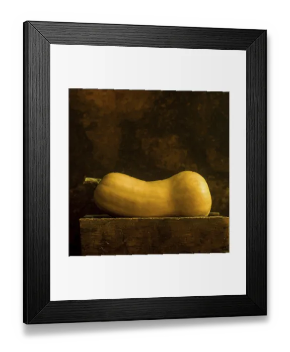 Framed Print : A butternut squash stands upright