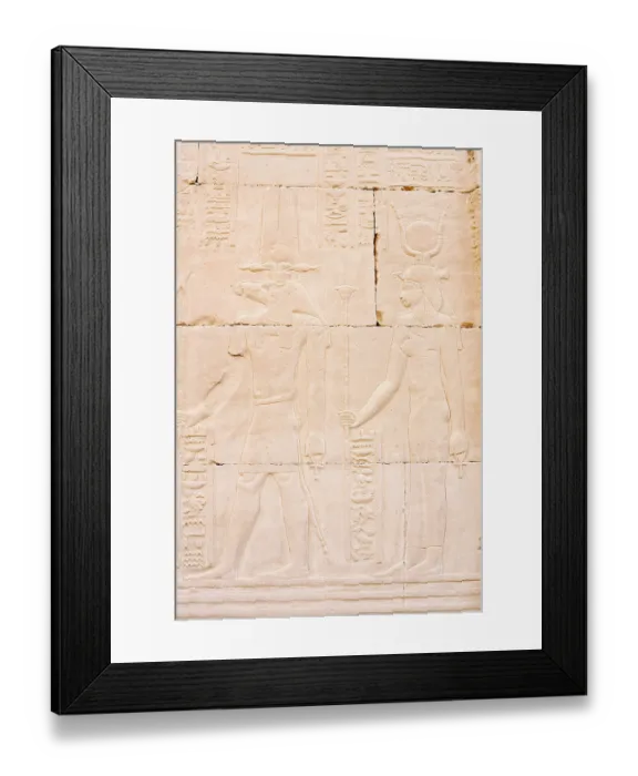 Framed Print : Relief of the crocodile god Sobek and the goddess Isis