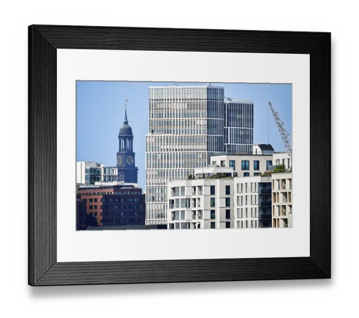 Framed Print : View of the harbour city and the Michel in Hamburg Framed Print : View of the harbour city and the Michel in Hamburg