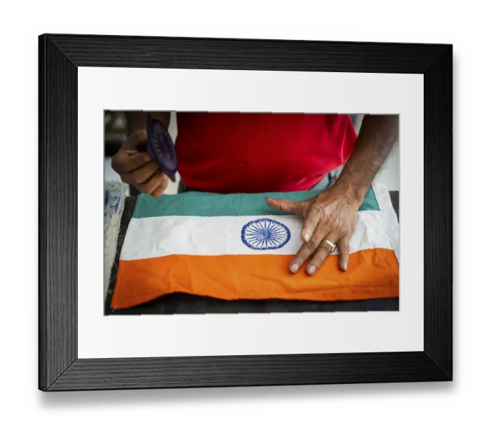 Framed Print : Employees of the Assam Khadi and Village Industries Board working in a manufacturing unit of Indian National Flag Framed Print : Employees of the Assam Khadi and Village Industries Board working in a manufacturing unit of Indian National Flag