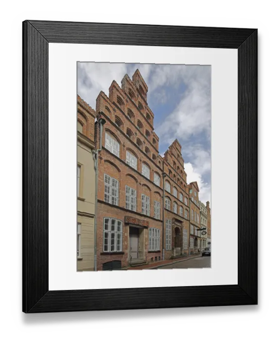Framed Print : Historic Schabbelhaus built in the 18th century with stepped gable Framed Print : Historic Schabbelhaus built in the 18th century with stepped gable
