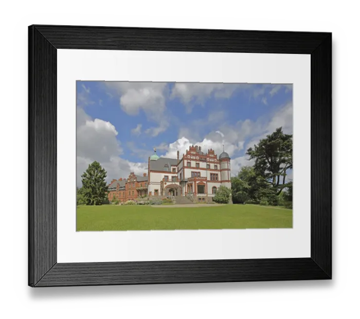 Framed Print : Wiligrad Castle built in 1898 on Lake Schwerin Framed Print : Wiligrad Castle built in 1898 on Lake Schwerin