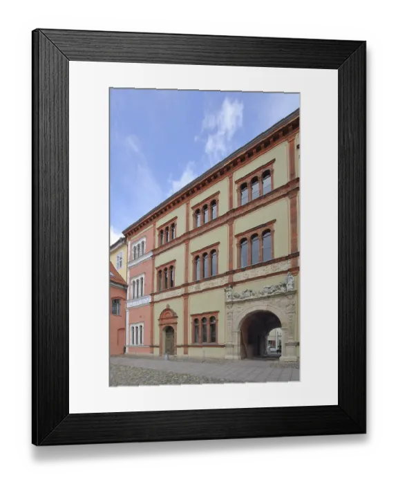 Framed Print : Historic district court with archway