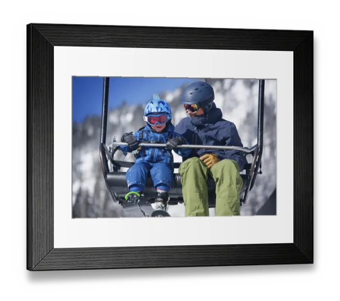 Framed Print : Father and son skiing at A basin in colorado USA