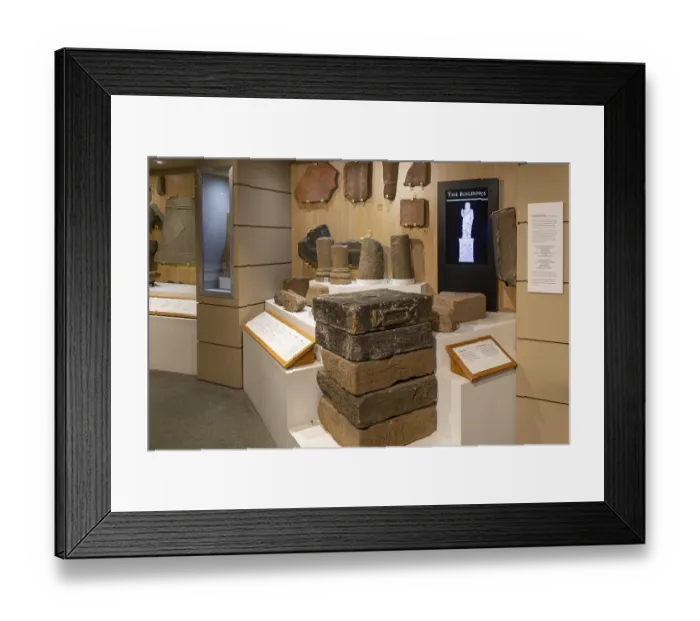 Framed Print : Archaeological finds in museum Roman fort of Arbeia