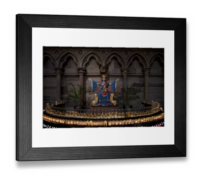 Framed Print : Interior view, statue of the Virgin Mary in a circle of sacrificial candles