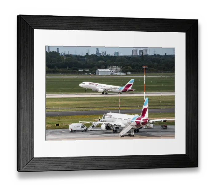 Framed Print : Dusseldorf Airport, Eurowings aircraft taking off