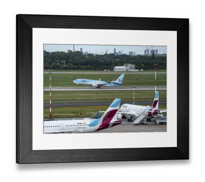 Framed Print : Dusseldorf Airport, Eurowings Airbus aircraft on the apron