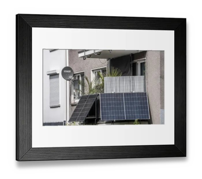Framed Print : Residential building with photovoltaic modules on the balcony Framed Print : Residential building with photovoltaic modules on the balcony