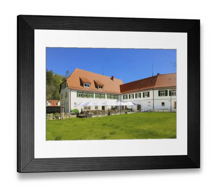 Framed Print : Gestutsgasthof near the stud farm and the Lauterquelle