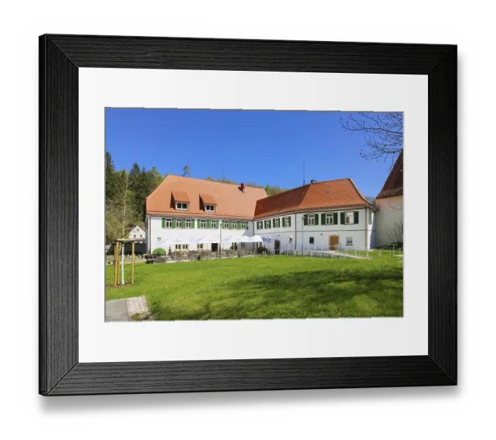 Framed Print : Gestutsgasthof near the stud farm and the Lauterquelle