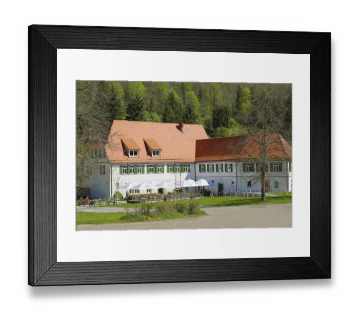 Framed Print : Gestutsgasthof near the stud farm and the Lauterquelle Framed Print : Gestutsgasthof near the stud farm and the Lauterquelle