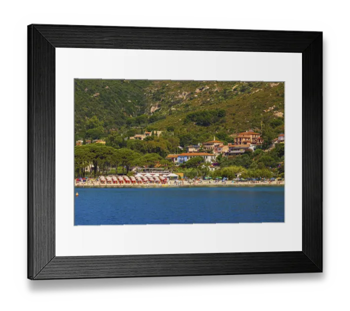 Framed Print : Sunbeds and parasols on the beach of Fetovaia Framed Print : Sunbeds and parasols on the beach of Fetovaia