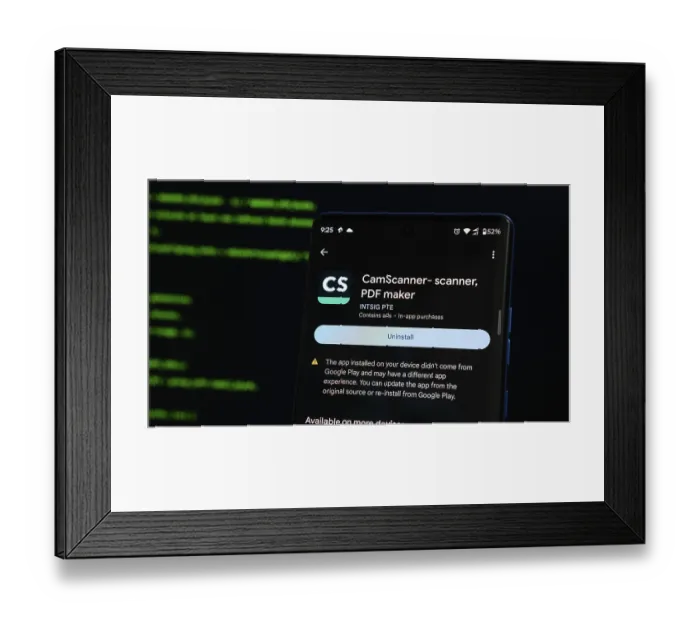 Framed Print : CamScanner PDF maker app displayed on a smartphone
